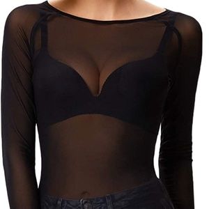 COPY - GRACE KARIN Women's Long Sleeve See Through Mesh Sheer Top Blouse Shirt